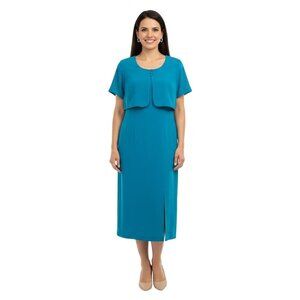 Talbots Vintage Torquoise 100% Silk Slit Front Midi/Maxi Dress Size 8